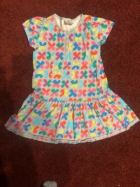 Hanna Andersson Girls Henley Dress with Neon Bow Print